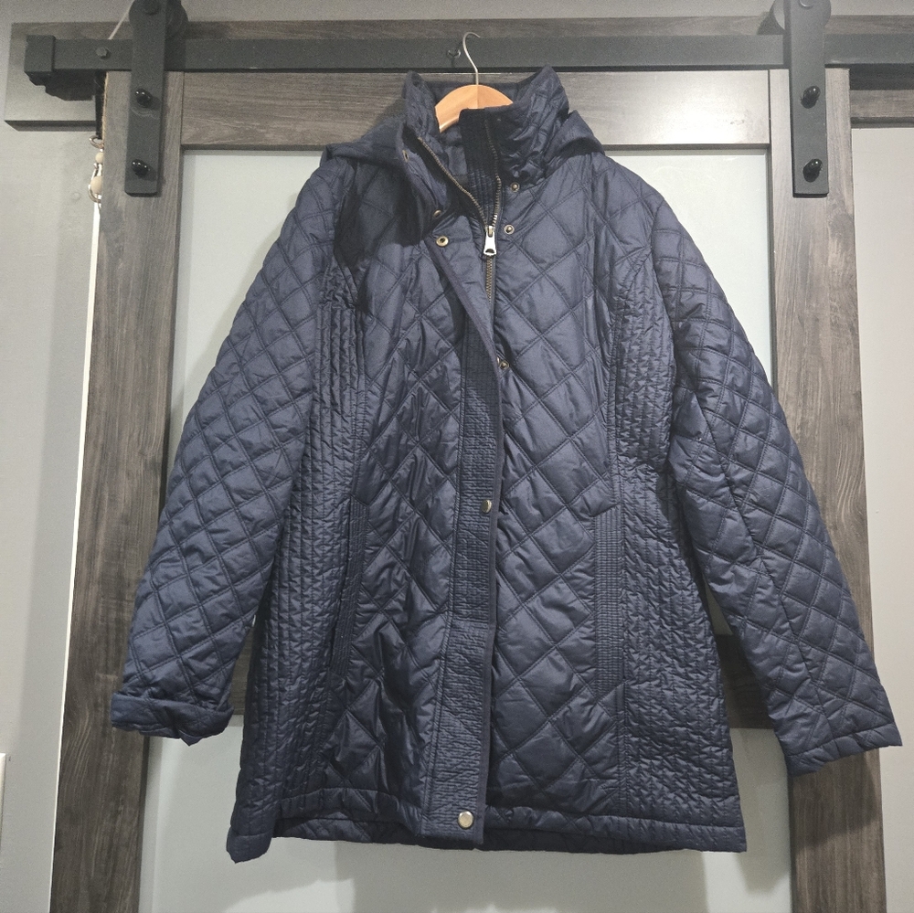 Andrew Marc Quilted Jacket Hoodrd Navy Size Large